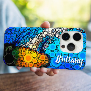Fun blue ocean orange marine jellyfish script name iPhone 16 pro case