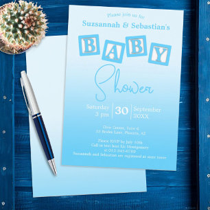 Fun Blue Ombre BABY Boy Blocks Shower Invitation