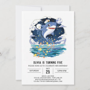 Fun Blue Pastel Shark Birthday Invitation