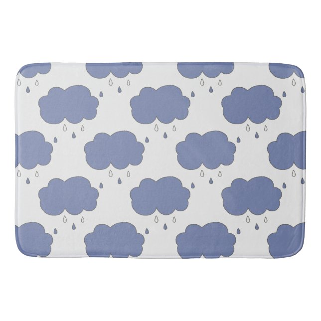Fun Blue Rain Clouds Pattern  Bath Mat (Front)