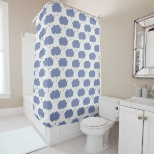 Fun Blue Rain Clouds Pattern Shower Curtain