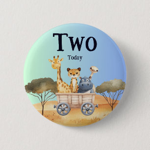 Fun Blue Safari 2nd Birthday 6 Cm Round Badge