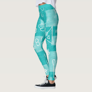 Fun Blue School Teacher Student ABC Leggings