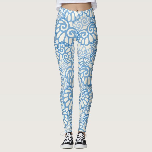 Fun Blue Seashell Leggings (Front)