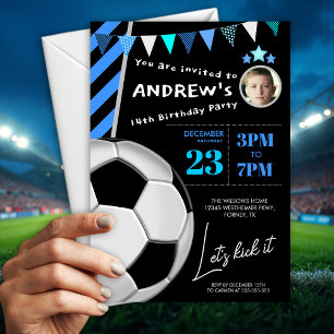 Fun Blue Soccer Birthday Party Invitation