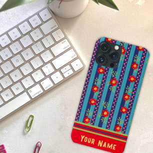 Fun Blue Stripe Flowers Pattern Inspirivity  iPhone 13 Pro Max Case