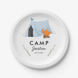 Fun Blue Tent Camping Birthday Party Paper Plate