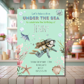 Fun Blue Under the Sea Girl's Birthday Invitation