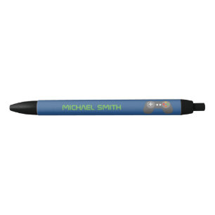 Fun Blue Video Game Themed Personalised Black Ink Pen