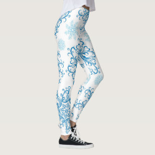 Women's Blue White Snowflake Leggings 