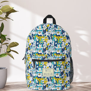 Fun Blue Yellow Dogs Pattern Personalised Name Printed Backpack