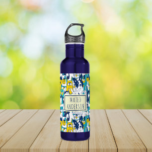Fun Blue Yellow Dogs Pattern Personalized Name 710 Ml Water Bottle