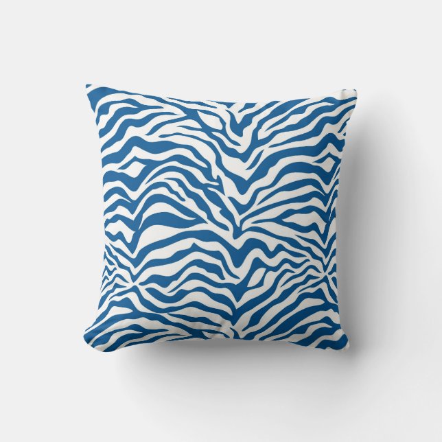 Fun Blue Zebra Stripes Wild Animal Print Cushion (Front)