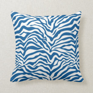 Fun Blue Zebra Stripes Wild Animal Print Cushion