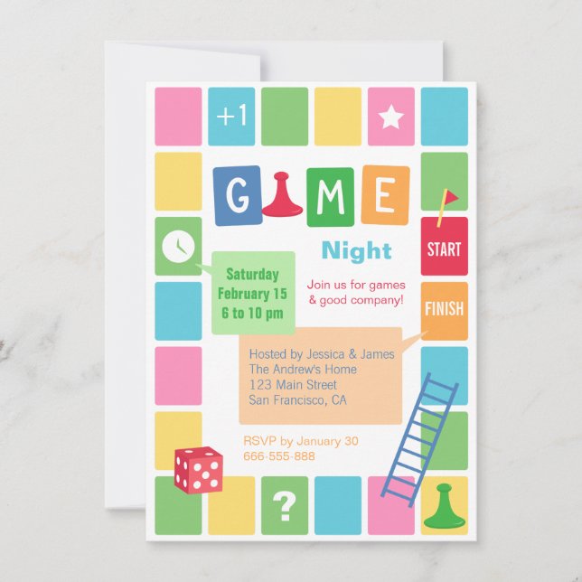 Fun Board Game Night Party Invitations (Front)