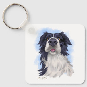 Fun Boarder Collie Cartoon Key Ring