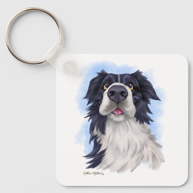 Fun Boarder Collie Cartoon  Key Ring (Front)