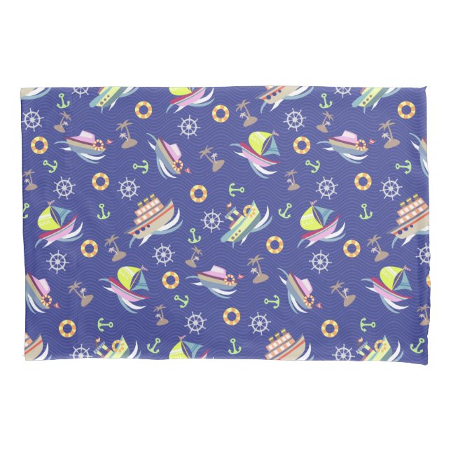 Fun Boats Navy Pillow Case (Front)
