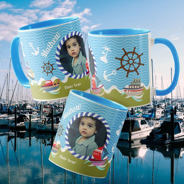 Fun Boats Photo Green Blue Mug (Boys Birthday Mug
Fun Boats Photo Green Blue Mug)
