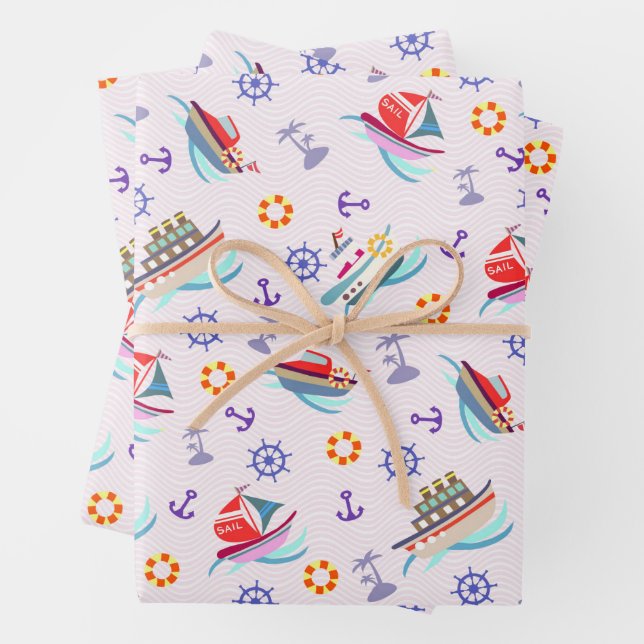 Fun Boats White Wrapping Paper (In situ)