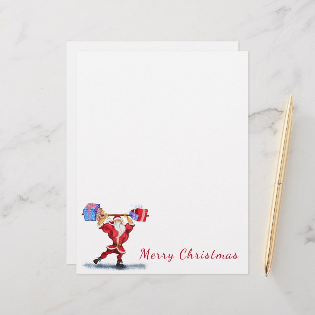 Fun Bodybuilder Santa Claus with Christmas Gifts Custom Letterhead (Front/Back In Situ)