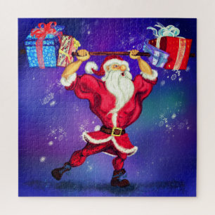 Fun Bodybuilder Santa Claus with Christmas Gifts Jigsaw Puzzle