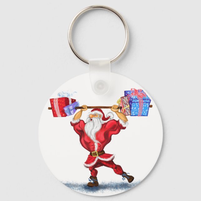 Fun Bodybuilder Santa Claus with Christmas - Key Ring (Front)
