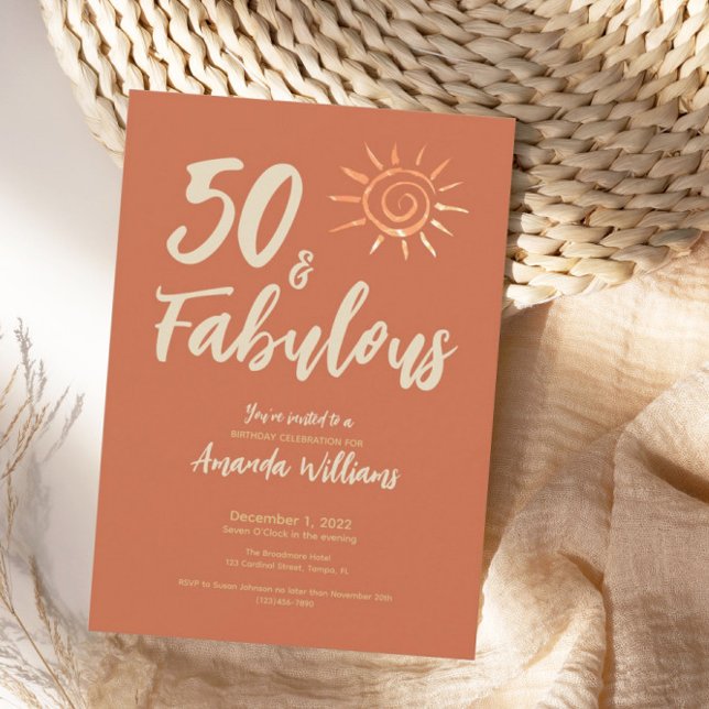 Fun Boho 50 and Fabulous Terracotta Birthday Invitation (Creator Uploaded)