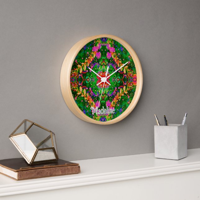 Fun Boho Green Name Personalised Inspirivity Clock (Office)