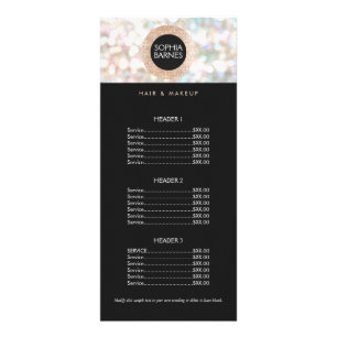 Fun Bokeh and Rose Gold Salon Price List Menu
