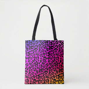 Fun Bold 90s Flashback Rainbow Leopard Print Tote Bag