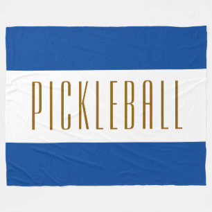 Fun Bold Blue White Stripes Classy Pickleball Text Fleece Blanket