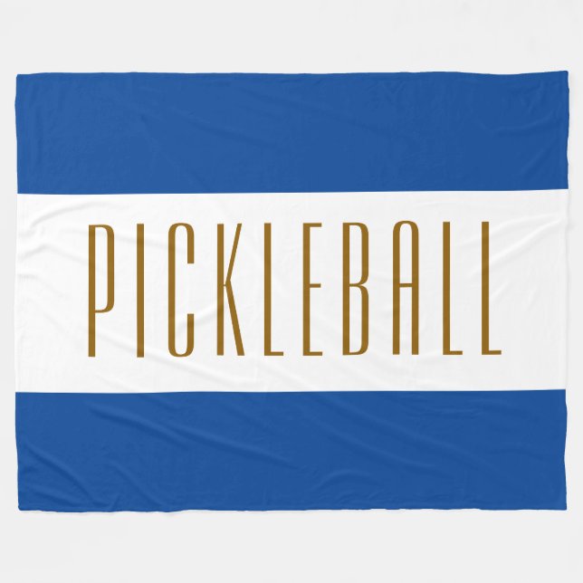 Fun Bold Blue White Stripes Classy Pickleball Text Fleece Blanket (Front (Horizontal))