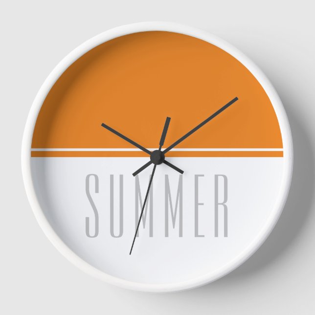 Fun Bold Bright Orange White Slim SUMMER Text  Clock (Front)