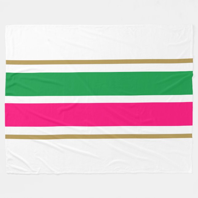 Fun Bold Bright Pink Kelly Green Racing Stripes Fleece Blanket (Front (Horizontal))