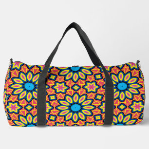 Fun Bold Colourful Geometric Retro Flower Pattern Duffle Bag