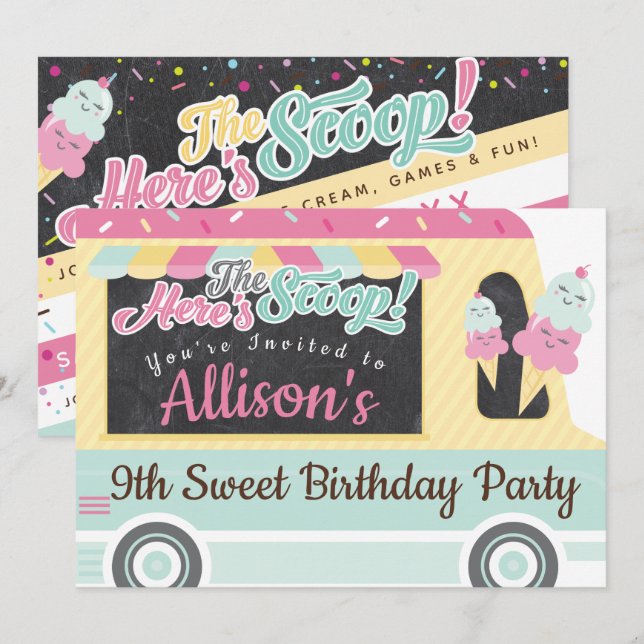 Fun Bold Ice Cream Truck Birthday Party Invitation (Front/Back)