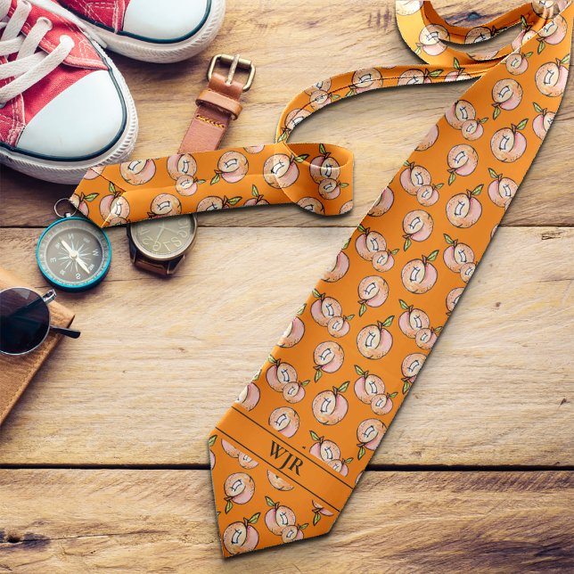 Fun Bold Modern Novelty Peaches Summer Initials  Tie (Creator Uploaded)