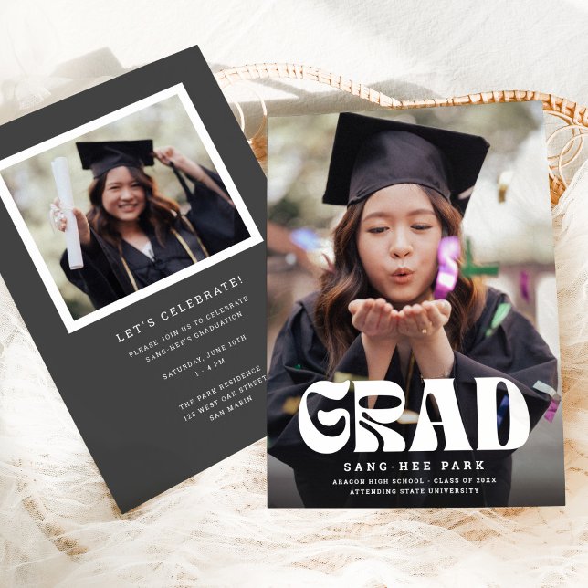 Fun Bold Retro Grad Photo Graduation Announcement (Creator Uploaded)