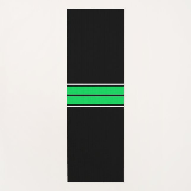 Fun Bold Sporty Bright Green Black Racing Stripes Yoga Mat (Front)