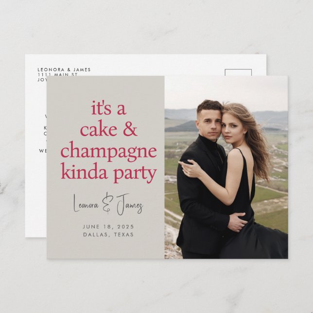 Fun Bold Typography Magenta Pink Wedding Save The  Announcement Postcard (Front/Back)