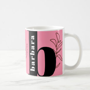 Fun Bold Typography Monogram Line Art Pink Coffee  Coffee Mug