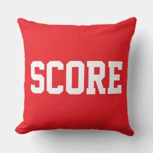 Fun Bold White Athletic SCORE Text On Bright Red Cushion