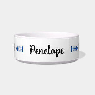 Fun Bone Appetit Pun Personalised Blue & Black Cat Bowl