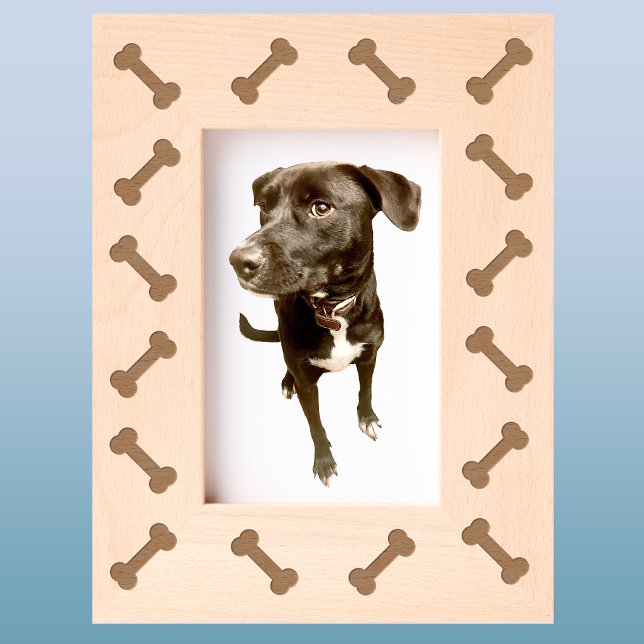 Fun Bones Dog Etched Frames (Fun dog bones pattern etched wooden photo frame, perfect for pet portraits)