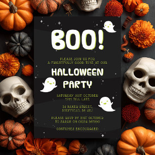 Fun "BOO!" Halloween Party Invitation with Ghosts