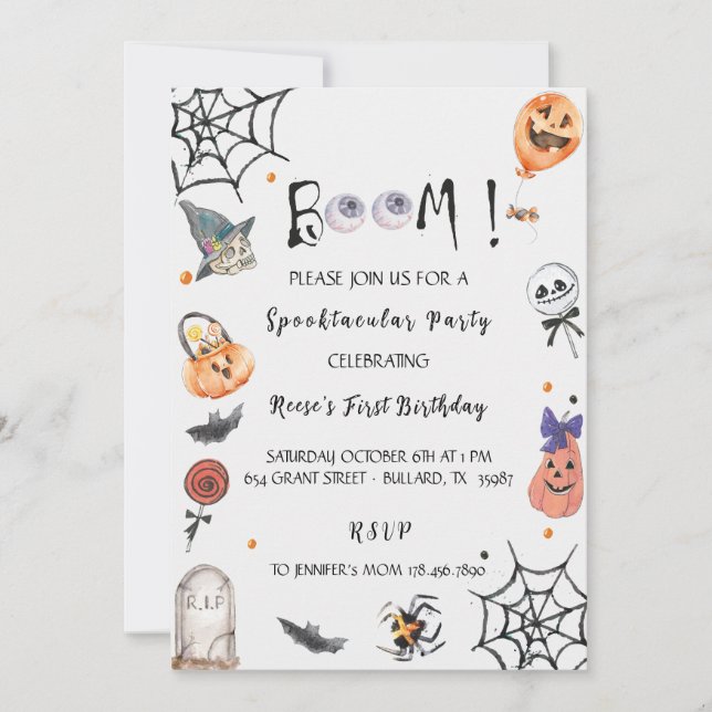 Fun Boo! Spooktacular Halloween birthday party Invitation (Front)