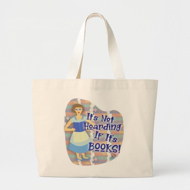 Fun Book Hoarder Housewife Retro Kitsch Large Tote Bag (Front)