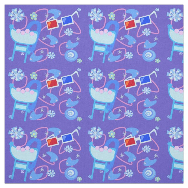 Fun Boomerangs 3-D Glasses Fifties Retro Pattern Fabric (Swatch)
