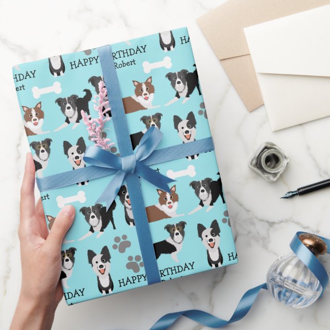 Fun Border Collie Dog Images Birthday Wrapping Paper (Gifting)
